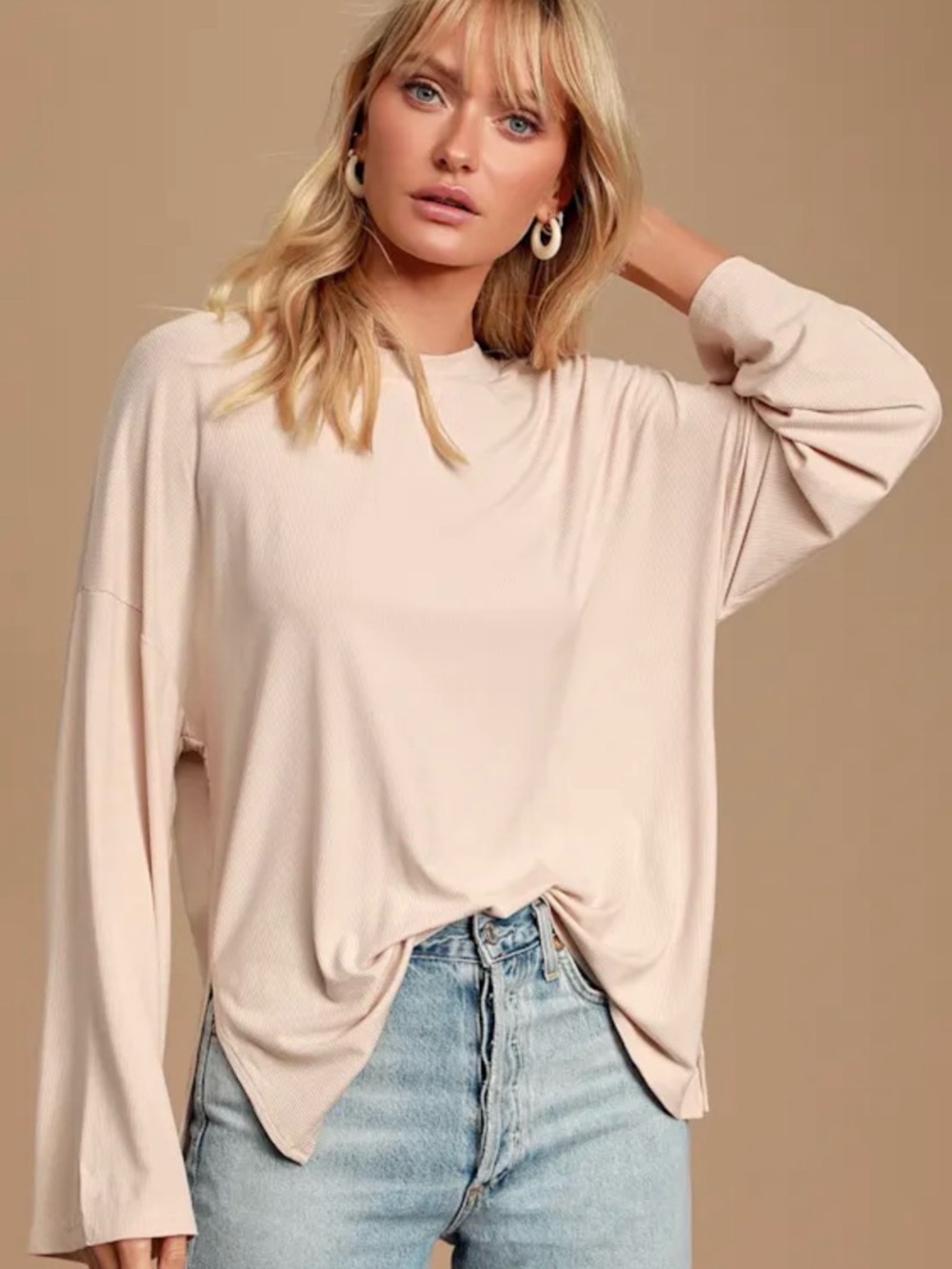 Mercurio Beige Ribbed Long Sleeve Top